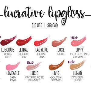 Younique 7 LOT Lucrative Moodstruck Lip Gloss Collection